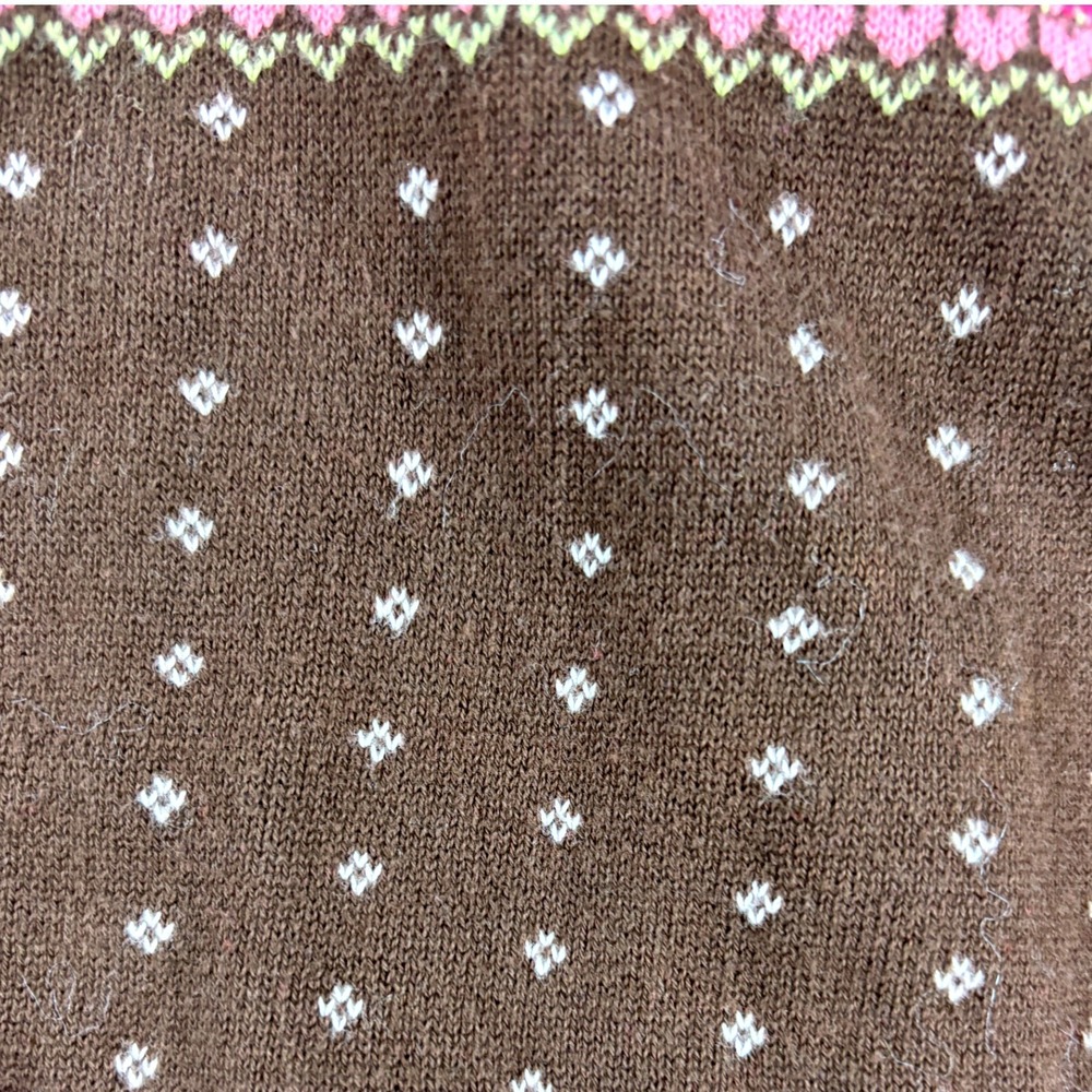Vintage 2005 Gymboree Poncho Fair Isle Reindeer Capelet Sweater Pockets Brown 2T - Picture 6 of 11